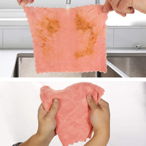 kimteny Cleaning Cloths Kitchen Towels Microfiber Washcloths Lint Free Dish Cloth, Pack of 5 (10"x10", Pink-Grey)