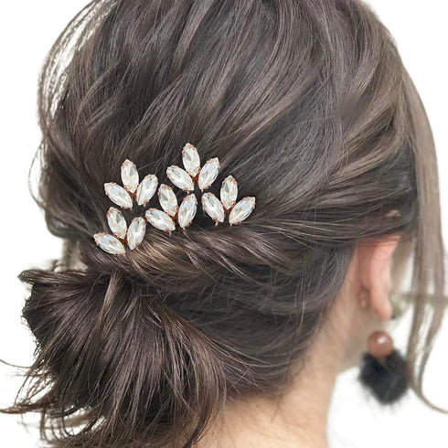 Wedding Hair Pins for Bride, 5PCS Rose Gold Decorative Hair Pins with Rhinestone