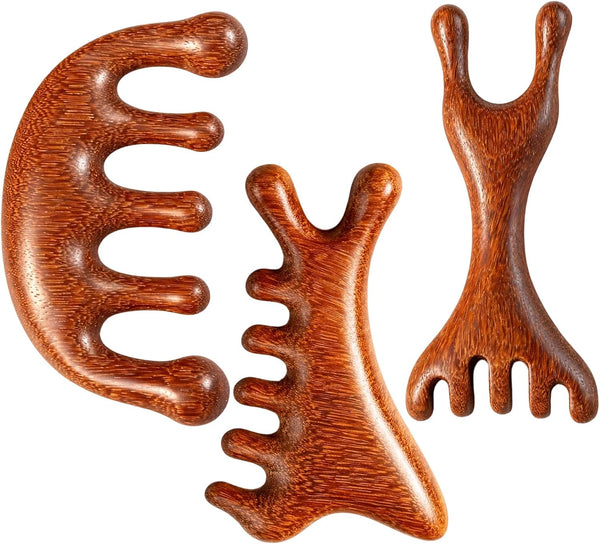 Ujukoxc Wooden Scalp Massager, 3-Piece Set for Stress Relief and Scalp Care, Portable
