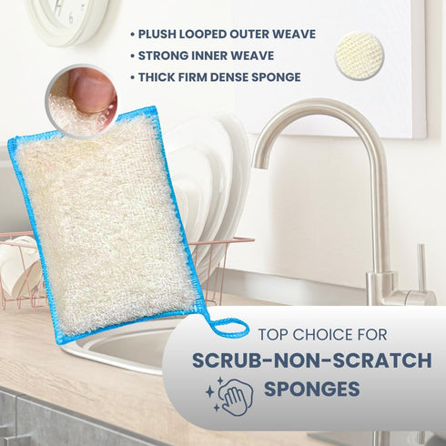 Whiffkitch Bamboo Fiber Kitchen Sponges, Washable Non Scratch Dish Sponge Set for Dishes & Countertops, 4-Pack