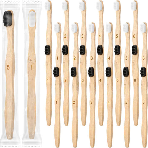 Sieral 24 Pcs Toothbrushes, Extra Soft Bristles Wooden Bamboo, Individually Wrapped for Kids and Adults, Travel Friendly