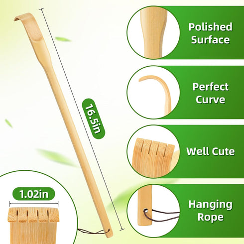 Renook Back Scratcher, Bamboo Wood Massager, 16.5" Long Self-Massager for Instant Relief from Itching, 4-Pack