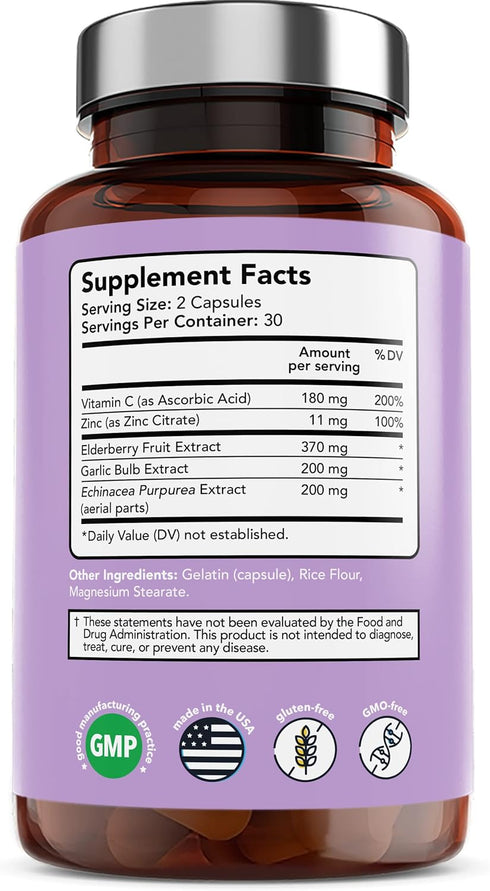 Vitamin Bounty Elderberry Immune Support - with Zinc, Vitamin C & Echinacea, 5-in-1 Blend, Non-GMO - 60 Capsules, 2 Pack