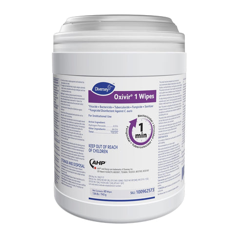 Diversey Oxivir 1 100962573 Disinfectant Wipes, 60 Large Wipes, Virucidal, Bactericidal, 1-Canister