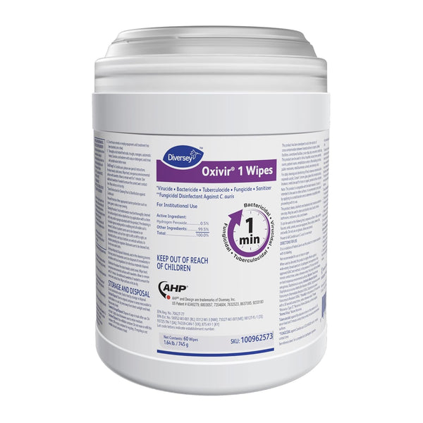 Diversey Oxivir 1 100962573 Disinfectant Wipes, 60 Large Wipes, Virucidal, Bactericidal, 1-Canister