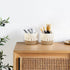 Mkono Macrame Makeup Brush Holder Organizer Comb Brushes Mini Storage Basket Set of 2 Boho Decor Baskets for Pen Pencil Box Container,Yellow and White