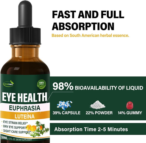 Verdeherb 4oz-Original Herbal Liquid Drops, Natural Eyebright Herb Extract Support Eye Strain Relief, Dry Eye & Sight