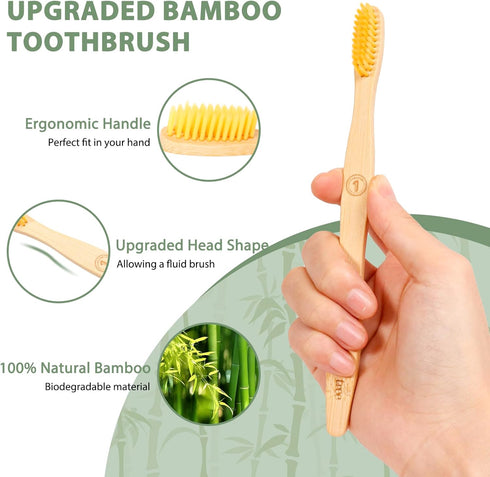 Tetragonal tree 20 Count Set Bamboo Toothbrushes - BPA Free Soft Bristles Natural Toothbrush - Biodegradable