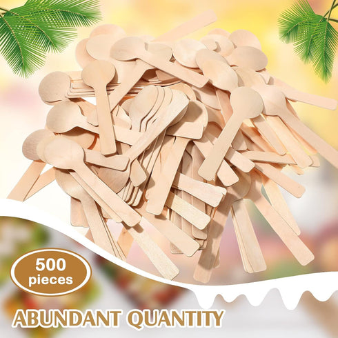 500 Pack Mini Disposable Wooden Spoons, 3.9 Inch Birch Wooden Dessert Utensils for Parties, Chocolate Stirrers