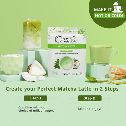 Organic Traditions Matcha Latte Green Tea Powder, Premium Authentic Japanese Matcha, 150g/5.3oz Bag
