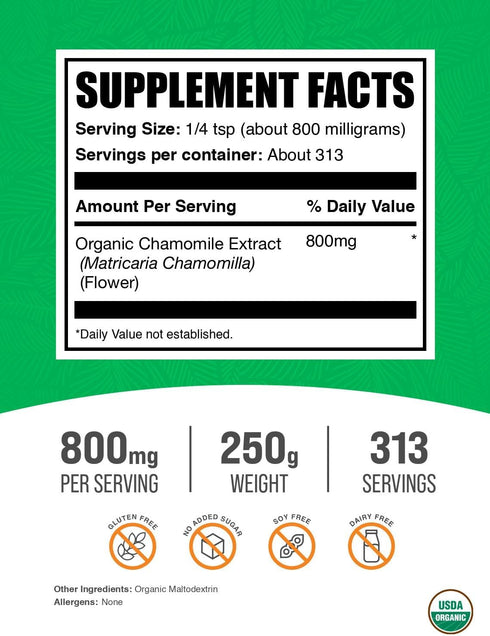 BulkSupplements.com Organic Chamomile Extract Powder - Herbal Supplement from Chamomile Flowers - Vegan & Gluten Free,