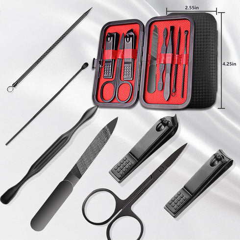 Manicure Set 8 in 1 Nail Clipper Set | RedFlow Nail Clippers, Travel Kit with Fingernail & Toenail Tools (Black)