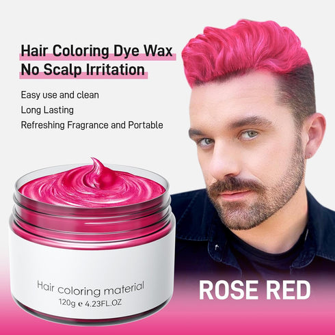 Rose Red Temporary Hair Dye, Natural Washable Hair Color Wax for Women, Men, Kids, Party Cosplay Halloween