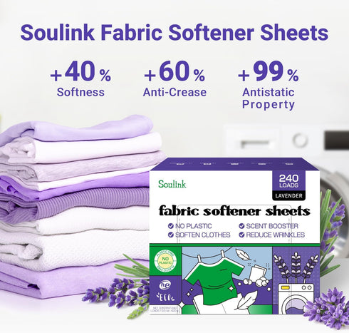 Fabric Softener Sheets for Washing Machine, No Plastic Jug Soap Strips, Lavender Scent, Up to 240 Loads