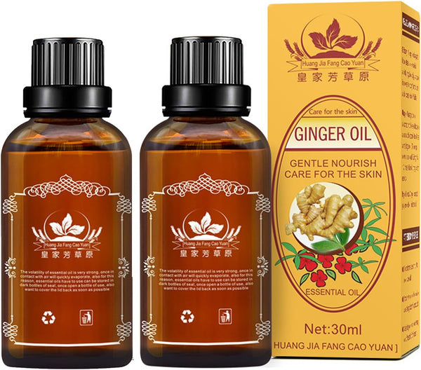 WenFeng 2 PCS Ginger Oil,Ginger Massage Oil for Lymphatic Drainage,Lymphatic Drainage Drops,Natural Ginger