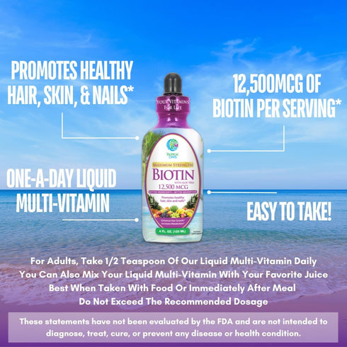 Maximum Strength Liquid Biotin Drops w/ 12,500 MCG – Best Vitamins for Fast Hair Growth, 4oz, 30 Serv