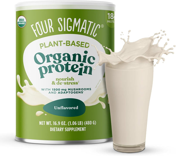 Four Sigmatic Organic Plant-Based Protein Powder, Unflavored with Lion’s Mane, 16.9 oz
