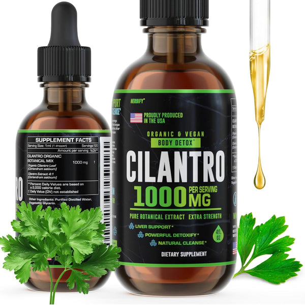 HERBIFY Cilantro Tincture, Herbal Supplement for Detox, Antioxidants, Heart and Body Cleanse, 4 Fl Oz