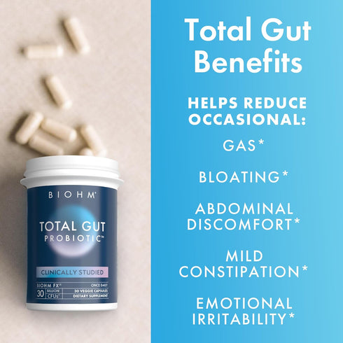BIOHM Total Probiotic - 30 Billion CFU Daily Probiotic, Good Bacteria & Fungi, Supports Gut Health, 30 Day Supply