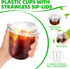 RMERVE 50 12 oz) Pcs Plastic Coffee Cups with Sip Lids, Disposable Plastic PET Crystal Cups with Strawless Lid for Iced