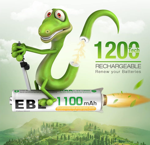 EBL AAA Rechargeable Batteries, 1100mAh, Pre-Charged, 4 Counts, NiMH with Retail Package