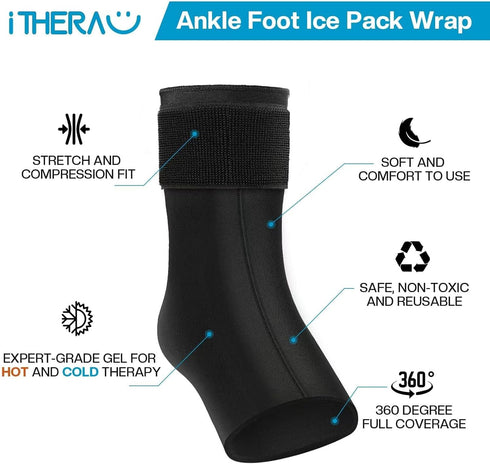 iTHERAU Ankle Ice Pack Wrap for Swelling, Plantar Fasciitis, Foot Pain Relief, Reusable Gel Cold Packs for Injuries