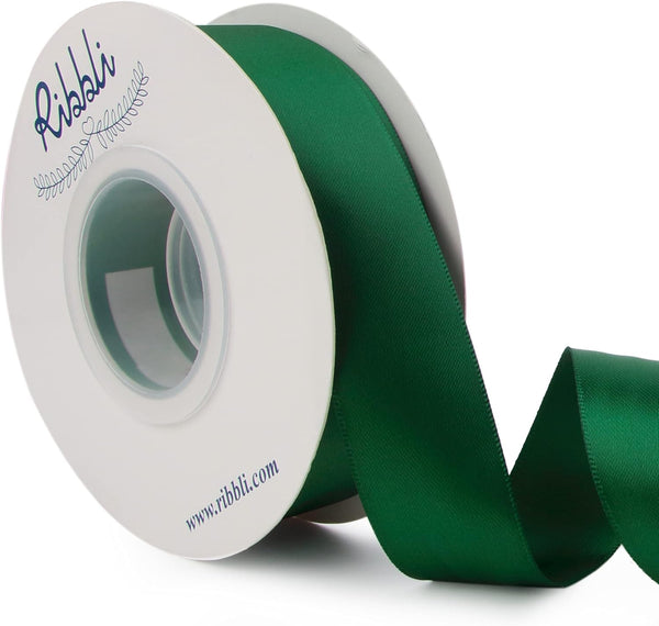 Ribbli Forest Green Double Faced Satin Ribbon, 1” x 25 Yards for Craft Bows and Gift Wrapping