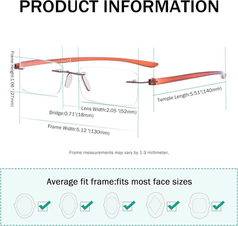 Eyekepper Small Lens Rimless Reading Glasses for Men and Women