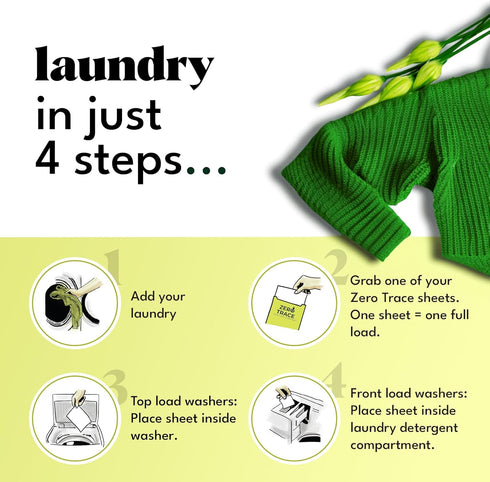Zero Trace All Natural Laundry Detergent Sheets, Eco Friendly, Fresh Scent, 72 Loads, 36 Sheets