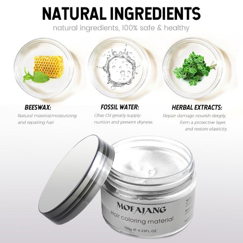 Silver Grey Hair Wax Pomades 4.23 oz - Natural Hair Coloring Wax Material for Disposable Hair Styling Clays Ash,