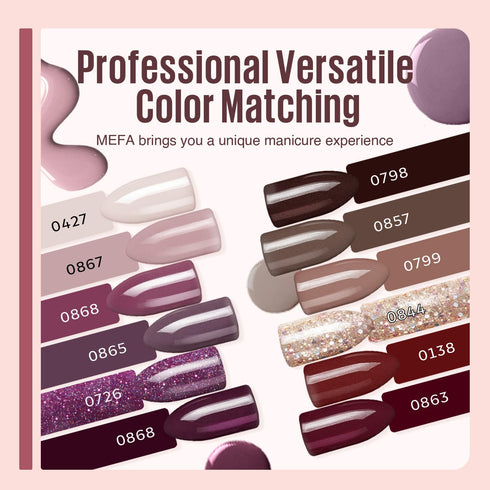 MEFA 19 Pcs Gel Nail Polish Kit with UV Light, 12 Colors Burgundy Red and Champagne Gold Glitter for DIY Nails