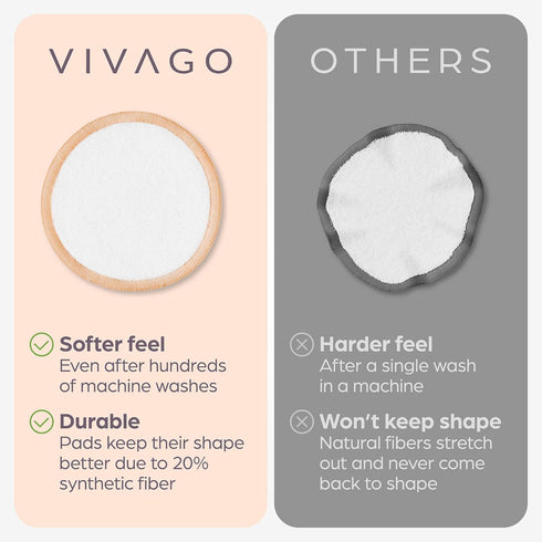 Reusable Cotton Rounds for Face - 20 Pack Soft Makeup Remover Pads with Washable Laundry Bag & Bamboo Holder, All Skin