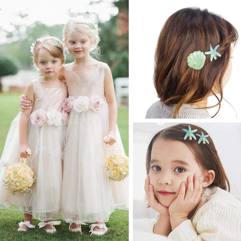 Shell Pearl Starfish Hair Clip Set for Women Girls - Acrylic Resin Alligator Hair Clips, Styling Tools, Green