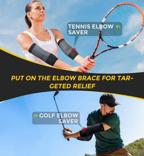 HiRui 2 PACK Elbow Brace - Elbow Compression Sleeves with Adjustable Straps, Tennis Elbow Golfer Elbow Treatment Arm