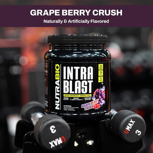 NutraBio Intra Blast and Pre-Workout Powder, Advanced Electrolyte Performance Drink, Amino Acid Recovery, Grape Berry