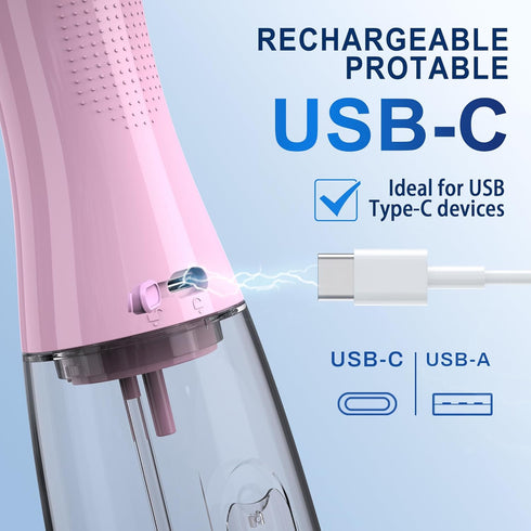 MOCEL Cordless Water Dental Flosser, 5 Modes Oral Irrigator with USB C Rechargeable, IPX7 Waterproof (Pink)