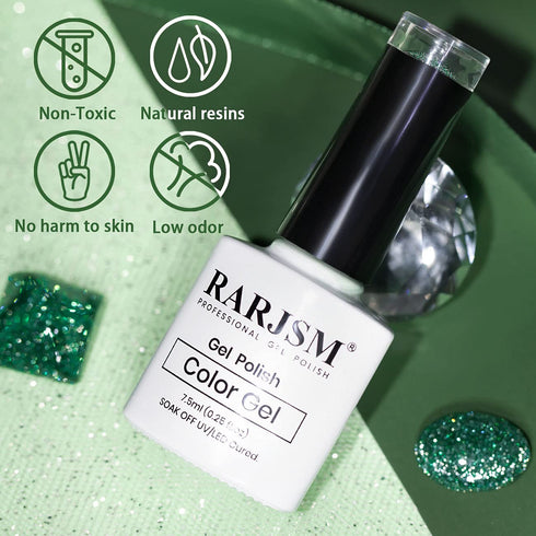 RARJSM Glitter Gel Polish, Olive Green Sparkly Nail Polish for Manicure, UV LED Cure Gel Nail Art, 7.5ML