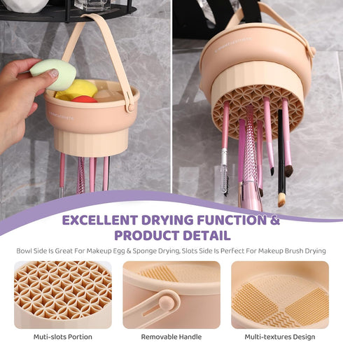 Makeup Brush Cleaner Mat, 3 in 1 Silicone Bowl, Cosmetic Brushes Cleaning Tool & Organizer (Purple)