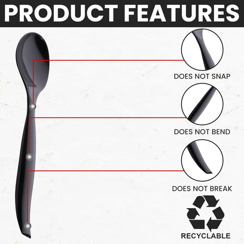 C&S Event Supply Co. 10" Plastic Serving Utensils, Disposable Spoons for Weddings, Catering, Bulk 12 Pack - Black