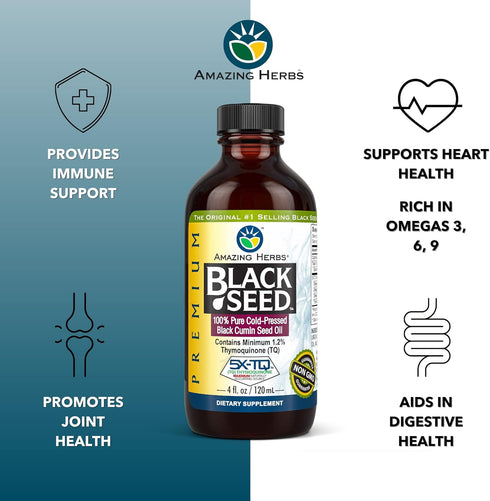 Amazing Herbs Premium Black Seed Oil, Cold Pressed Nigella Sativa, 4 Fl Oz