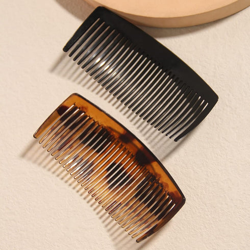 Furling Pompoms Pack of 6 Plastic Side Hair Combs, Wide Tooth Comb for Curly Hair (Coffee, Black)