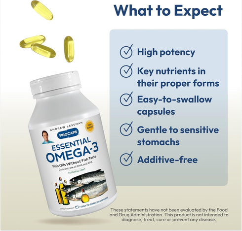 ANDREW LESSMAN Essential Omega-3 Mint - 60 Softgels - High Potency Omega-3 Oils, No Stomach Upset, No Mercury