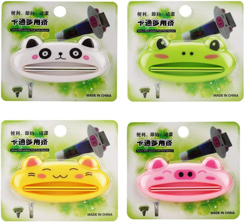 SAISN (4 Pack, Toothpaste Squeezers with Cute Cartoon Animal Pattern Tube Squeezers for Multiple Purposes Style A)