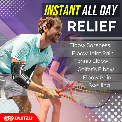 BLITZU 2 Pack Elbow Brace Support, Elbow Compression Sleeve Orthopedic Pain Relief for Golfer's, Tennis Elbow,