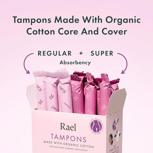 Multipack, (72 Count, Rael Tampons, Compact Applicator Tampon Made with Organic Cotton, Regular and Super Absorbency
