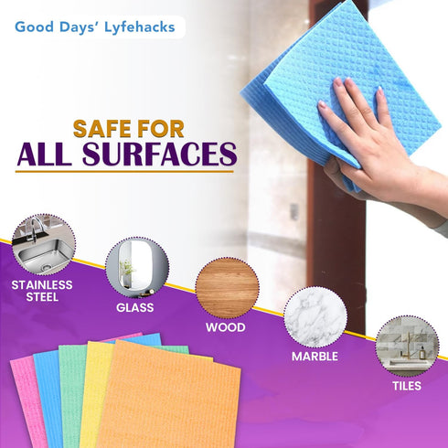 Good Days' Lyfehacks Kitchen Towels, 10 Pack Swedish Dish Cloth for Kitchen, Highly Absorbent, Reusable