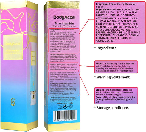 Niacinamide Whitening Toothpaste - BodyAccel for Stain Removal & Fresh Breath