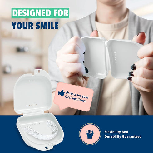 Odorless Retainer Case Pack of 2, Ventilated, Durable & Hygienic for Braces, Dentures & Aligners, 3.14 x 3.14 x 1.1