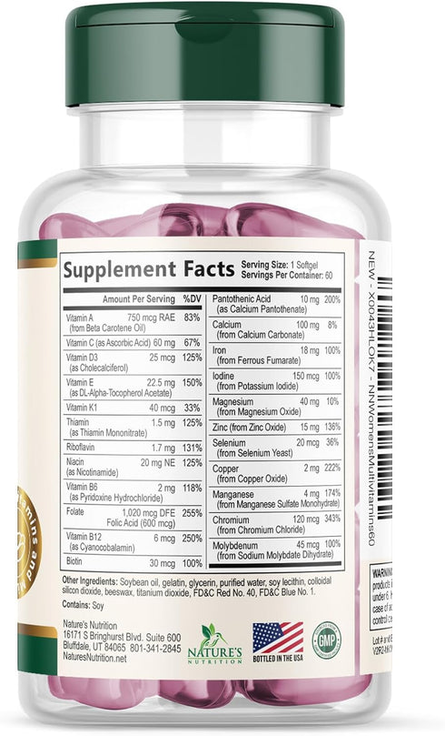 Immune 60 Multivitamin for Women - Essential Daily Womens Multivitamins with Calcium, Folic Acid, Vitamin A, C, D, E, B