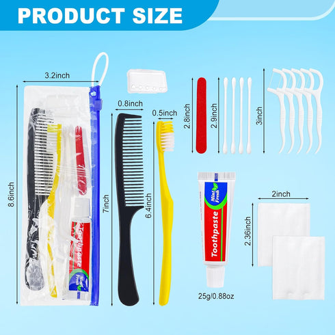 Pack 30,Yellow Set Personal Hygiene Kit Bulk of Disposable Toothbrushes with Toothpaste Floss Comb Cover and Hotel